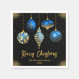 Elegant Blue and Gold Ornament Christmas Serviette