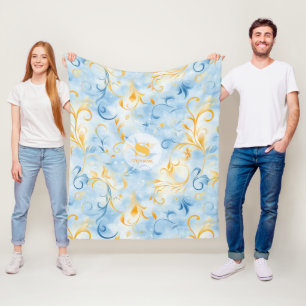 Elegant Blue and Gold Paisley Inspiriert Leaf Fleecedecke