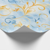 Elegant Blue and Gold Paisley Inspiriert Leaf Geschenkpapier (Ecke)