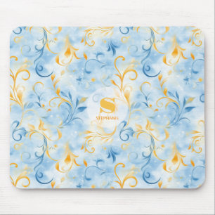 Elegant Blue and Gold Paisley Inspiriert Leaf Mousepad