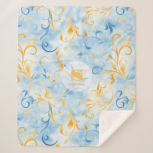 Elegant Blue and Gold Paisley Inspiriert Leaf Sherpadecke