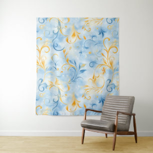 Elegant Blue and Gold Paisley Inspiriert Leaf Wandteppich