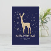 Elegant Blue and Gold Rentier Frohe Weihnachten (Stehend Vorderseite)