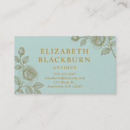 Elegant Blue and Gold Rose Business Card Visitenkarte