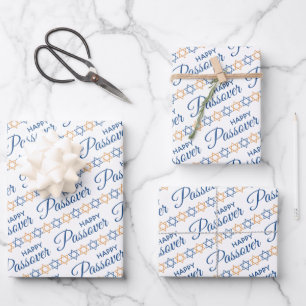 Elegant Blue and Gold Star von David Happy Passove Geschenkpapier Set