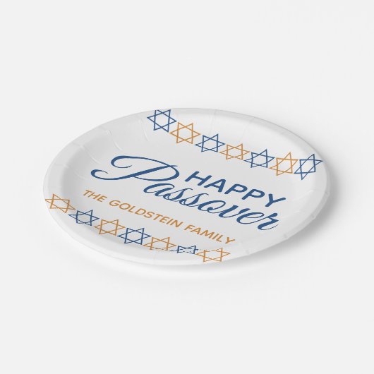 Elegant Blue and Gold Star von David Happy Passove Pappteller (Schrägansicht)