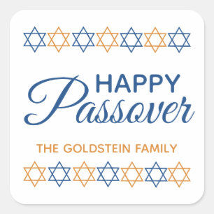 Elegant Blue and Gold Star von David Happy Passove Quadratischer Aufkleber