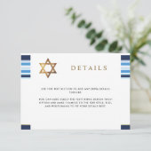 Elegant Blue and Gold Tallit Bar Mitzvah Details Begleitkarte (Stehend Vorderseite)