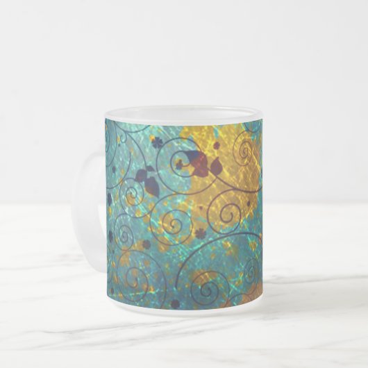 Elegant Blue and Gold Vine Abstract Mattglastasse (Vorderseite Links)