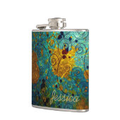 Elegant Blue and Gold Vine Abstract Personalised Flachmann (Links)