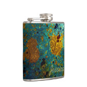 Elegant Blue and Gold Vine Abstract Personalised Flachmann (Rechts)