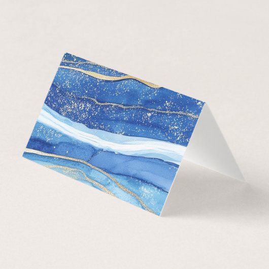 Elegant Blue and Gold Watercolor Vielen Dank (Rückseite)