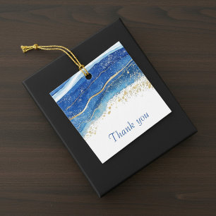 Elegant Blue and Gold Watercolor Vielen Dank Geschenkanhänger