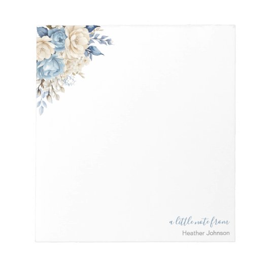 Elegant Blue and Ivory Rose Custom Notizblock (Vorderseite)