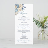 Elegant Blue and Ivory Rose Wedding Menükarte (Stehend Vorderseite)
