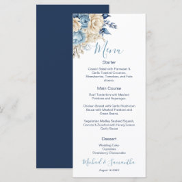 Elegant Blue and Ivory Rose Wedding Menükarte