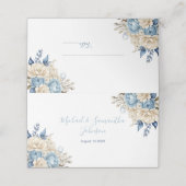 Elegant Blue and Ivory Rose Wedding Platzkarte (Außenseite Aufgefaltet)
