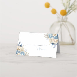 Elegant Blue and Ivory Rose Wedding Platzkarte