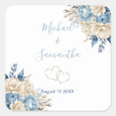 Elegant Blue and Ivory Rose Wedding Quadratischer Aufkleber (Vorderseite)
