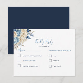 Elegant Blue and Ivory Rose Wedding RSVP Karte