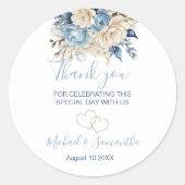 Elegant Blue and Ivory Rose Wedding Runder Aufkleber (Vorderseite)