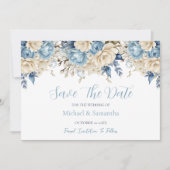 Elegant Blue and Ivory Rose Wedding Save The Date (Vorderseite)