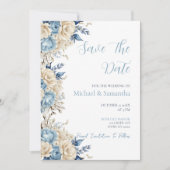Elegant Blue and Ivory Rose Wedding Save The Date (Vorderseite)