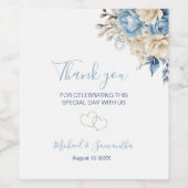 Elegant Blue and Ivory Rose Wedding Weinetikett (Einzelnes Label)
