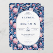 Elegant Blue and Pink Floral Einladung (Vorne/Hinten)