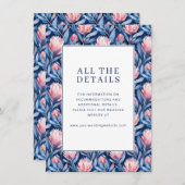 Elegant Blue and Pink Floral Pattern Begleitkarte (Vorne/Hinten)
