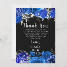 Elegant Blue and Silver Flowers Birthday Party Dankeskarte