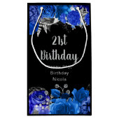 Elegant Blue and Silver Flowers Birthday Party Kleine Geschenktüte (Rückseite)