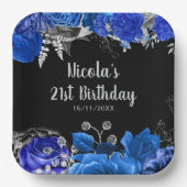 Elegant Blue and Silver Flowers Birthday Party Pappteller (Vorderseite)