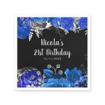 Elegant Blue and Silver Flowers Birthday Party