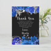 Elegant Blue and Silver Flowers Sweet Sixteen Dankeskarte (Stehend Vorderseite)