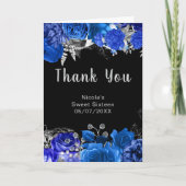 Elegant Blue and Silver Flowers Sweet Sixteen Dankeskarte (Vorderseite)