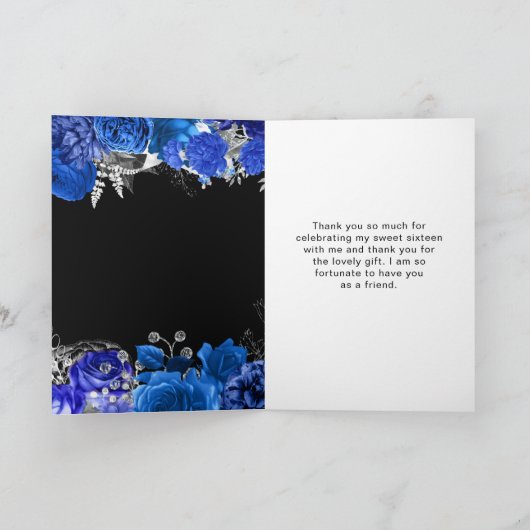 Elegant Blue and Silver Flowers Sweet Sixteen Dankeskarte (Innenseite)