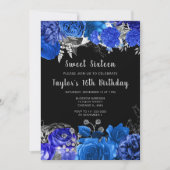 Elegant Blue and Silver Flowers Sweet Sixteen Einladung (Vorderseite)