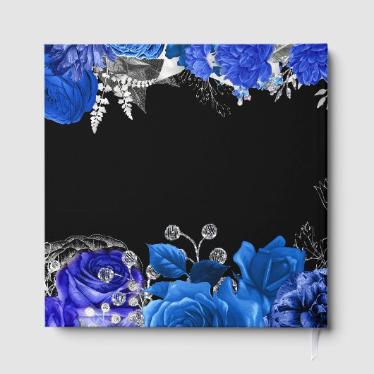 Elegant Blue and Silver Flowers Sweet Sixteen Gästebuch (Rückseite)