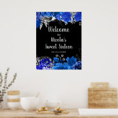 Elegant Blue and Silver Flowers Sweet Sixteen  Poster (Küche)