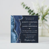 Elegant Blue and Silver Glitzer Agate Wedding Einladung (Stehend Vorderseite)