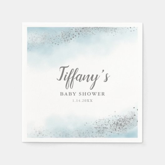 Elegant Blue and Silver Glitzer Baby Shower Serviette (Vorderseite)