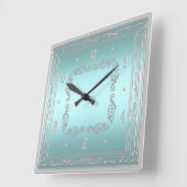 Elegant Blue and Silver Wall Clock Quadratische Wanduhr (Winkel)