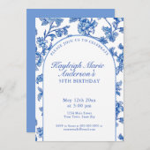 Elegant Blue and White 30th Birthday Party  Einladung (Vorne/Hinten)