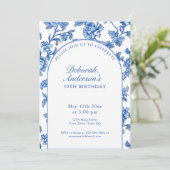 Elegant Blue and White 50th Birthday Party Einladung (Stehend Vorderseite)