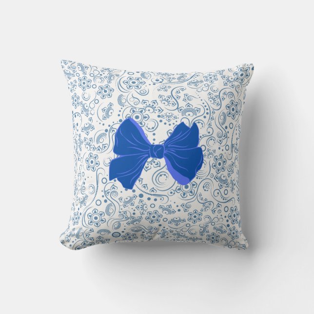 Elegant Blue and White Bow Pattern Kissen (Vorderseite)