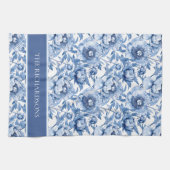 Elegant Blue and White Chinoiserie Floral Pattern Geschirrtuch (Horizontal)