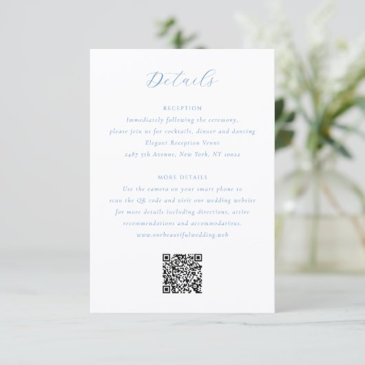 Elegant Blue and White Coastal Chic Wedding Begleitkarte (Stehend Vorderseite)