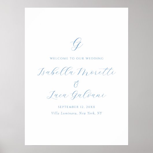 Elegant Blue and White Coastal Chic Wedding Poster (Vorne)