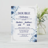 Elegant Blue and White Floral Joint Birthday Einladung (Stehend Vorderseite)